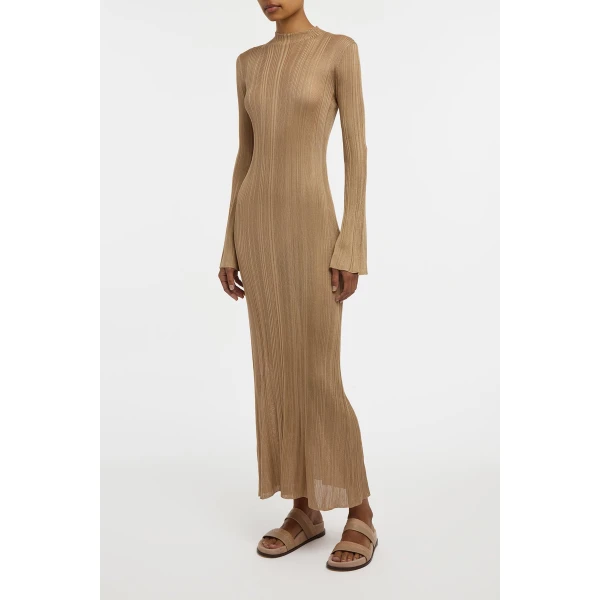 Gabriela Hearst Atira Knit Maxi Dress in Camel Silk, view 4