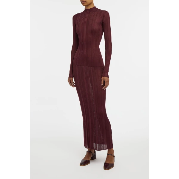 Gabriela Hearst Aveda Knit Mockneck Sweater in Bordeaux Silk, view 3