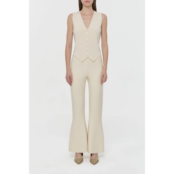 Gabriela Hearst Ayala Flare Cropped Knit Pant in Off White Merino Wool Cashmere, view 2