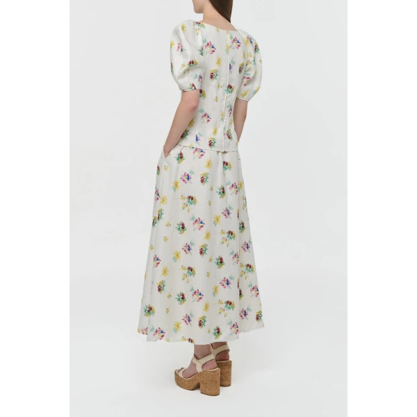 Gabriela Hearst Ayelet Puff Sleeve Mia’s Flowers Top in Ivory Multi Printed Linen Twill, view 4