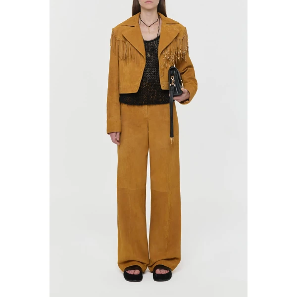 Gabriela Hearst Azra Fringe Jacket in Cashew Suede with Charms, view 2