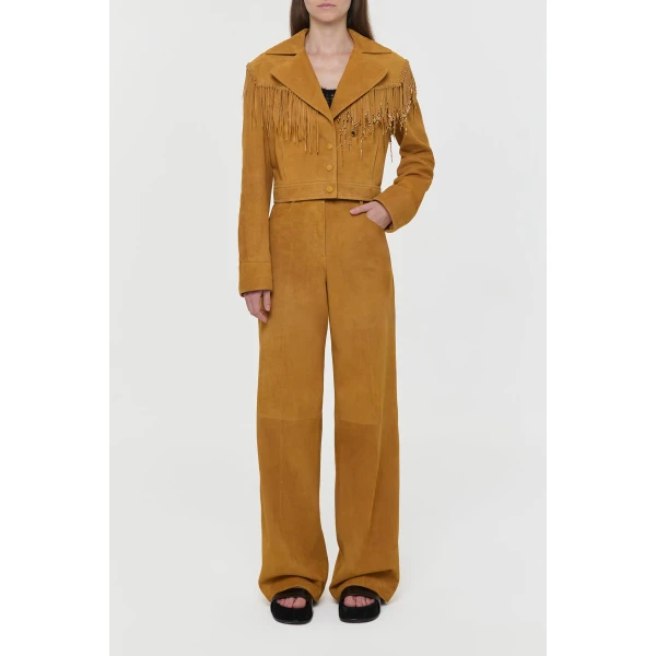 Gabriela Hearst Azra Fringe Jacket in Cashew Suede with Charms, view 3