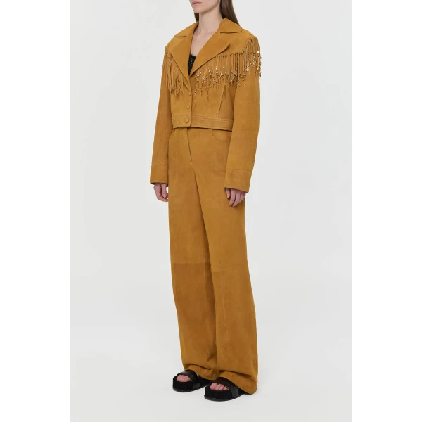 Gabriela Hearst Azra Fringe Jacket in Cashew Suede with Charms, view 4