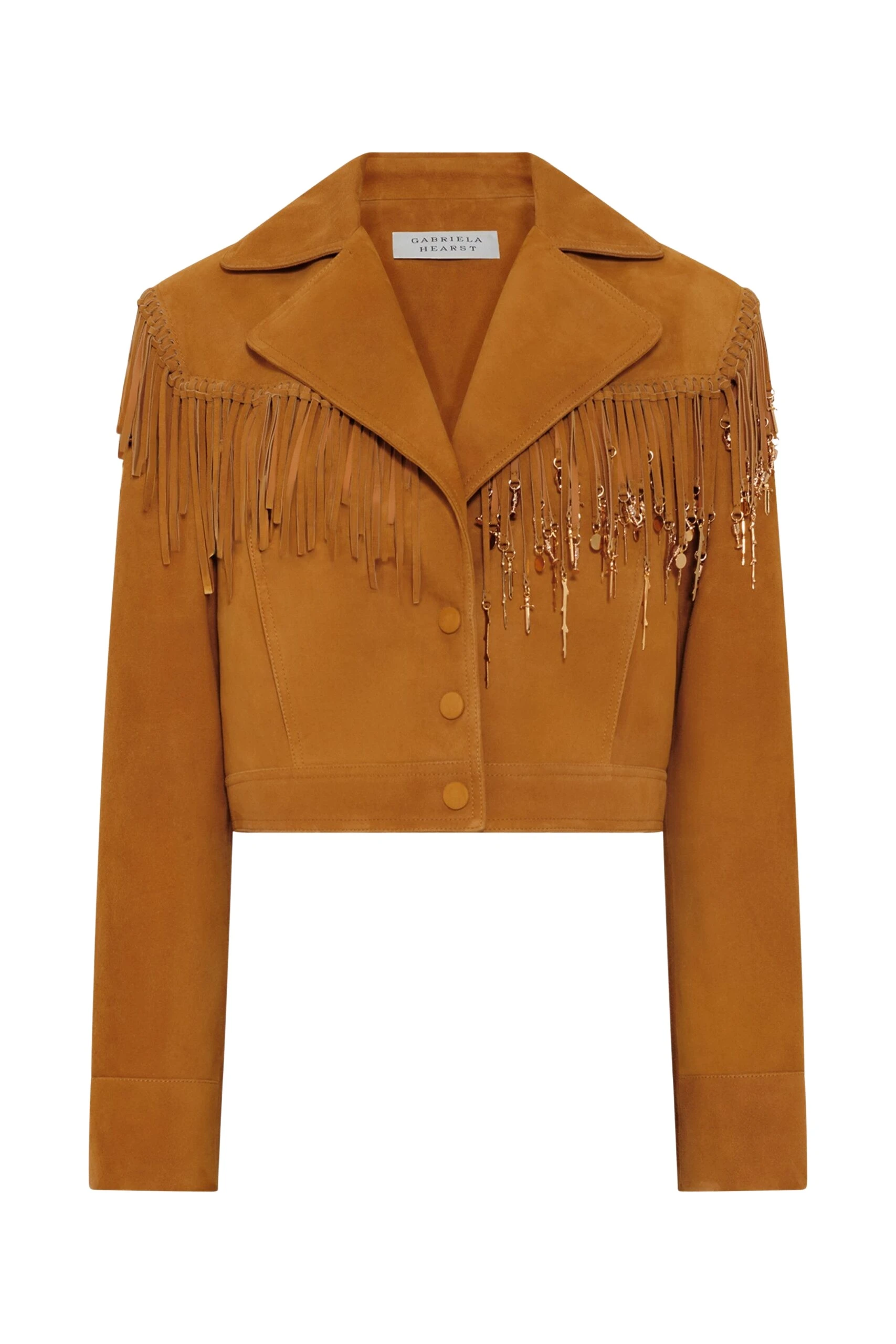 Azra Fringe Jacket in Cashew Suede with Charms