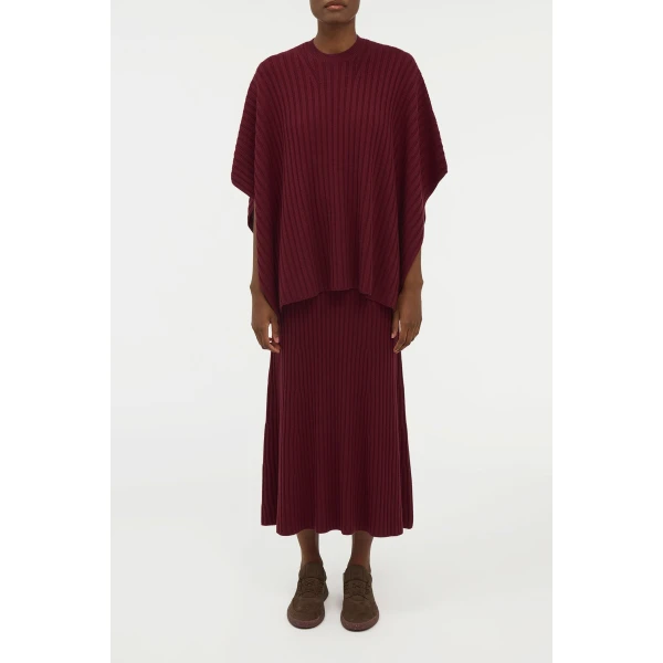Gabriela Hearst Baron Knit Cropped Poncho in Bordeaux Merino Wool Cashmere, view 2