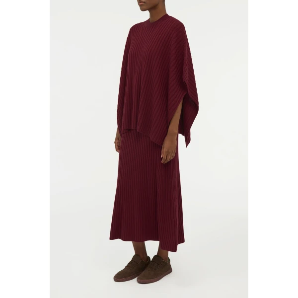 Gabriela Hearst Baron Knit Cropped Poncho in Bordeaux Merino Wool Cashmere, view 3
