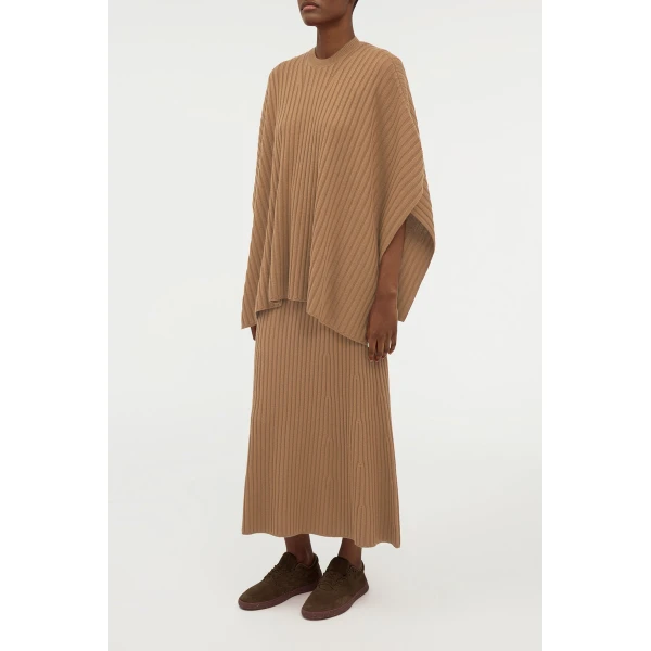 Gabriela Hearst Baron Knit Cropped Poncho in Camel Merino Wool Cashmere, view 4