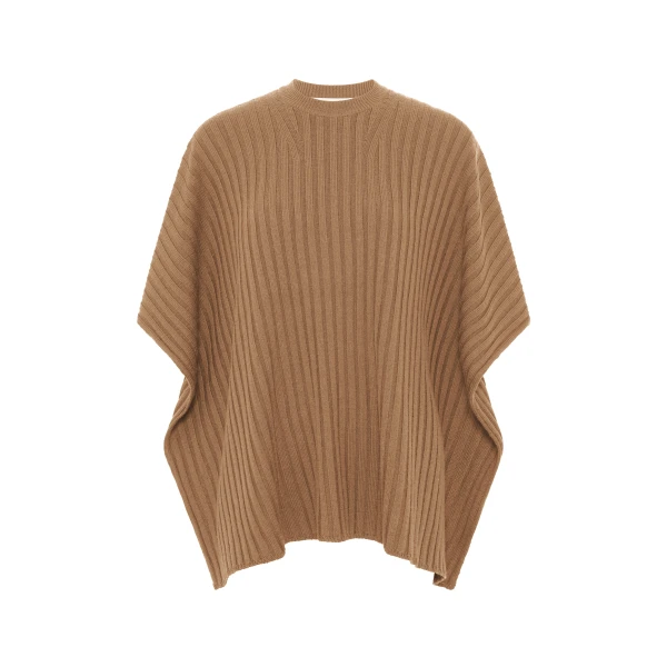 Gabriela Hearst Baron Knit Cropped Poncho in Camel Merino Wool Cashmere, view 6
