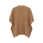 Gabriela Hearst Baron Knit Cropped Poncho in Camel Merino Wool Cashmere