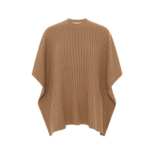 Gabriela Hearst Baron Knit Cropped Poncho in Camel Merino Wool Cashmere