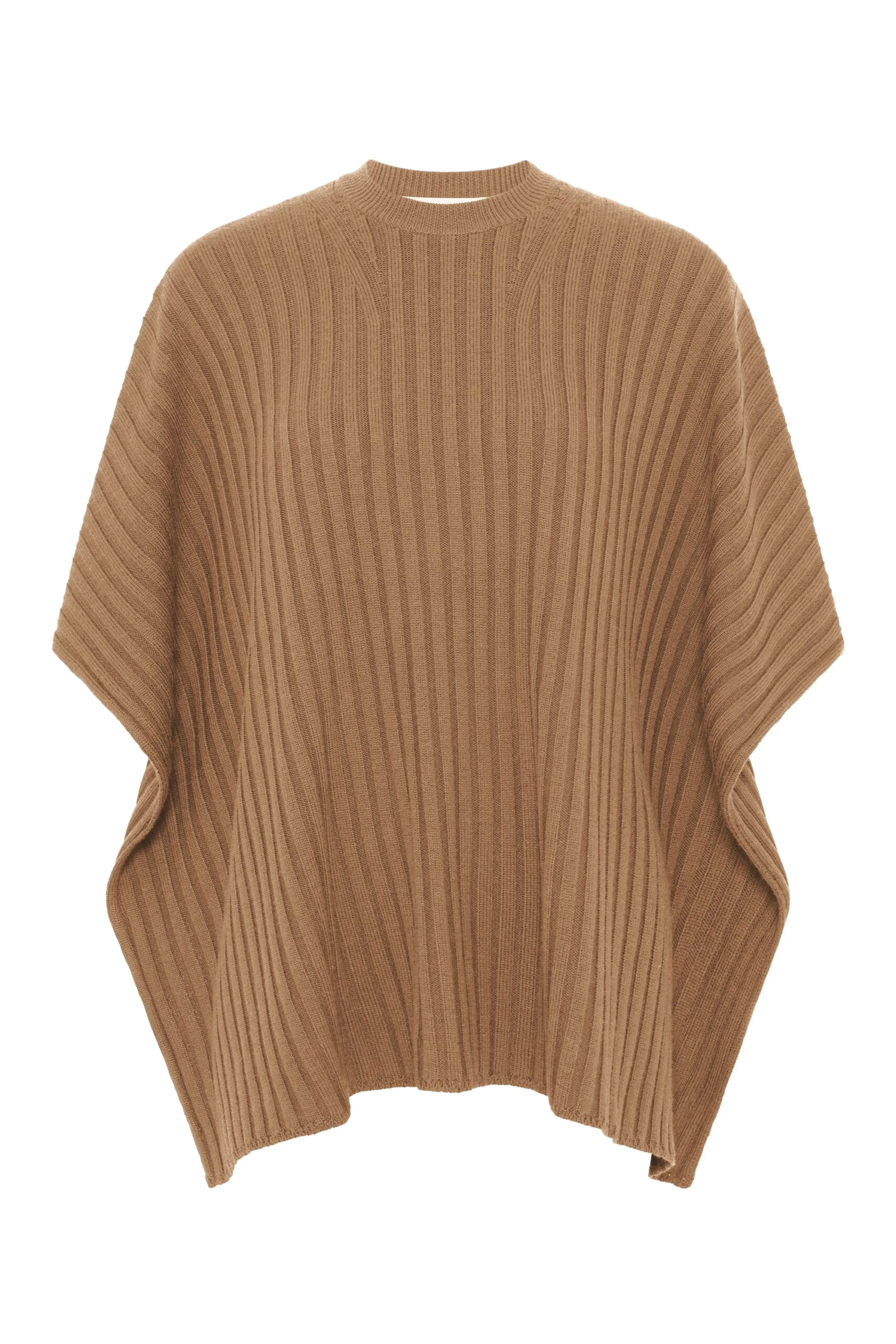 Gabriela Hearst Baron Knit Cropped Poncho in Camel Merino Wool Cashmere