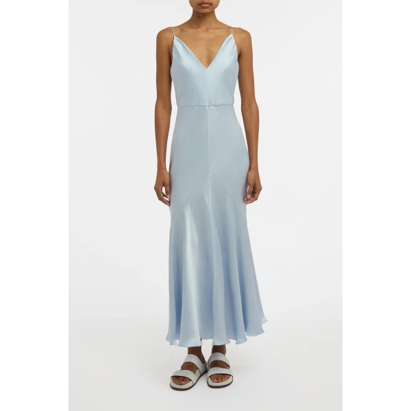 Gabriela Hearst Brigita Slip Dress in Light Blue Silk Satin, view 2