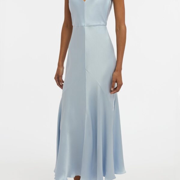 Gabriela Hearst Brigita Slip Dress in Light Blue Silk Satin, view 3