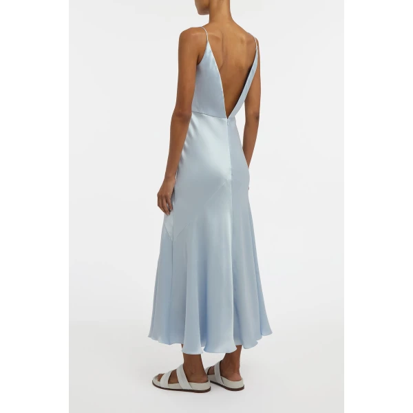 Gabriela Hearst Brigita Slip Dress in Light Blue Silk Satin, view 4
