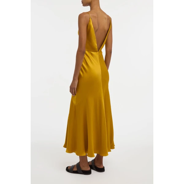 Gabriela Hearst Brigita Slip Maxi Dress in Golden Birch Silk Satin, view 4