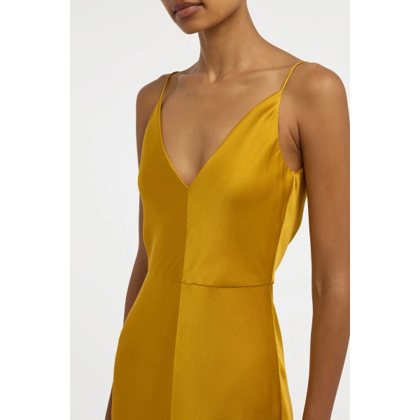 Gabriela Hearst Brigita Slip Maxi Dress in Golden Birch Silk Satin, view 5