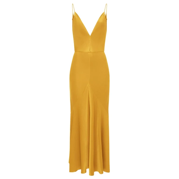 Gabriela Hearst Brigita Slip Maxi Dress in Golden Birch Silk Satin, view 6