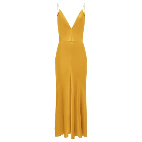 Gabriela Hearst Brigita Slip Maxi Dress in Golden Birch Silk Satin