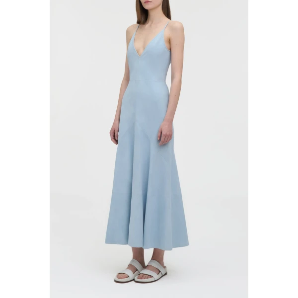 Gabriela Hearst Brigita Slip Maxi Dress in Light Blue Suede, view 4