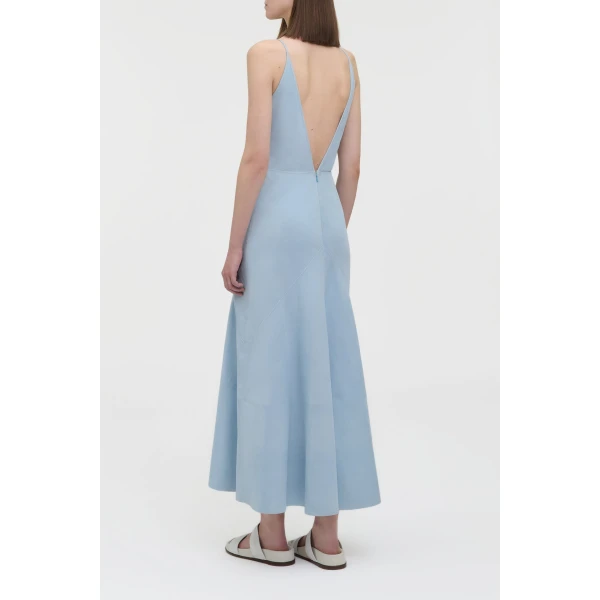 Gabriela Hearst Brigita Slip Maxi Dress in Light Blue Suede, view 5