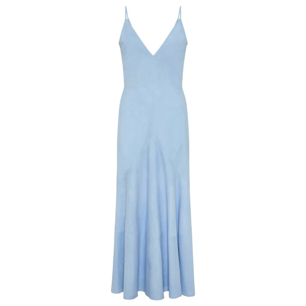 Gabriela Hearst Brigita Slip Maxi Dress in Light Blue Suede, view 6