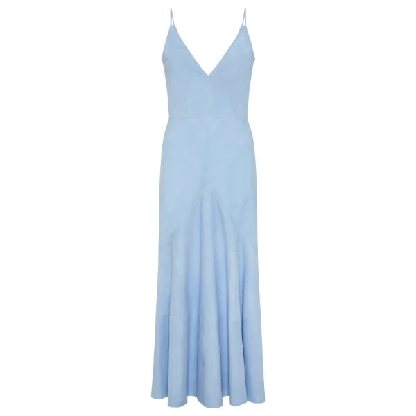 Gabriela Hearst Brigita Slip Maxi Dress in Light Blue Suede