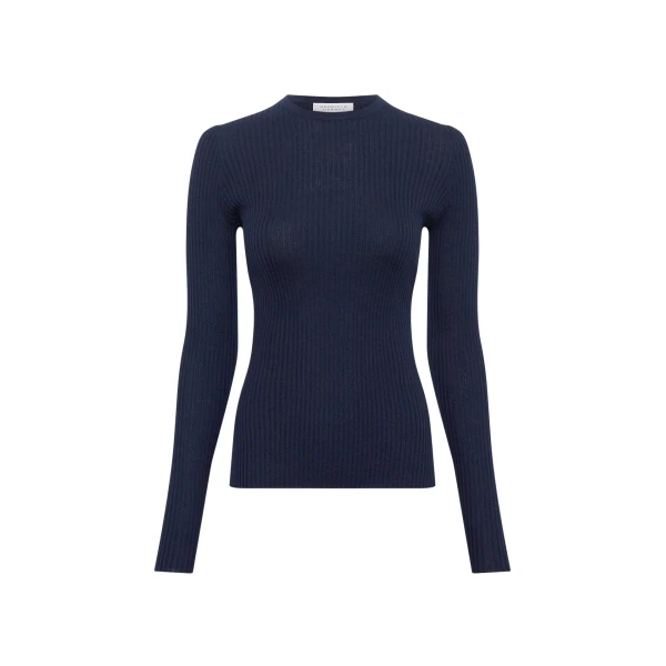 Gabriela Hearst Browning Knit Sweater in Electric Navy Cashmere Silk, view 2