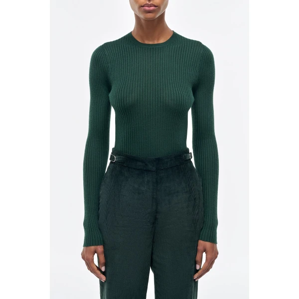 Gabriela Hearst Browning Knit Sweater in English Green Cashmere Silk, view 2