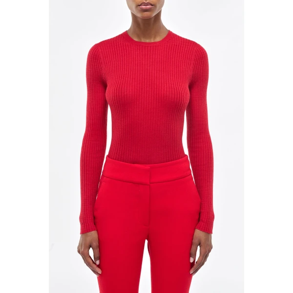 Gabriela Hearst Browning Knit Sweater in Scarlet Red Cashmere Silk, view 2
