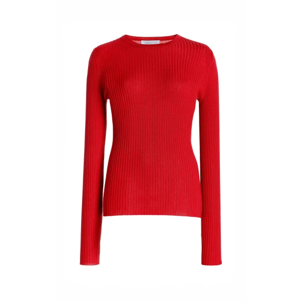Gabriela Hearst Browning Knit Sweater in Scarlet Red Cashmere Silk, view 5
