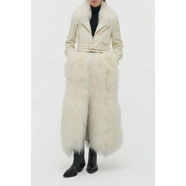 Gabriela Hearst Brymwylf Convertible Coat in White Textured Leather & Cashmere Shearling, view 2