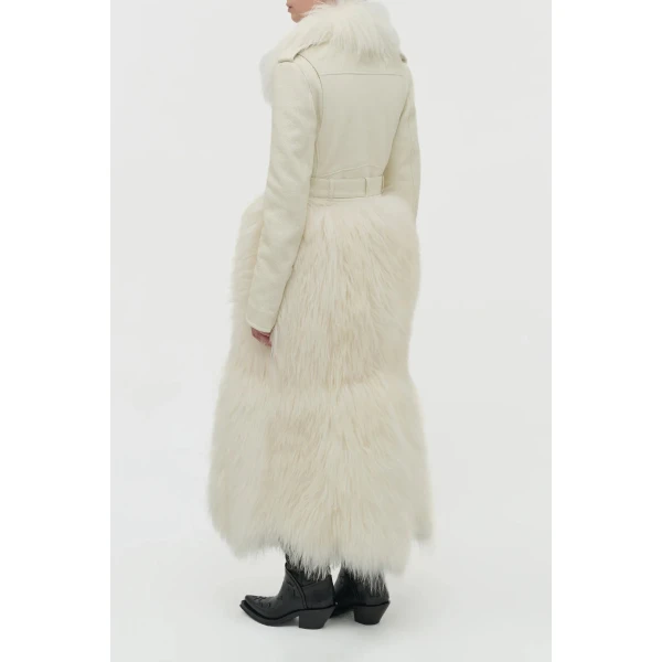 Gabriela Hearst Brymwylf Convertible Coat in White Textured Leather & Cashmere Shearling, view 3