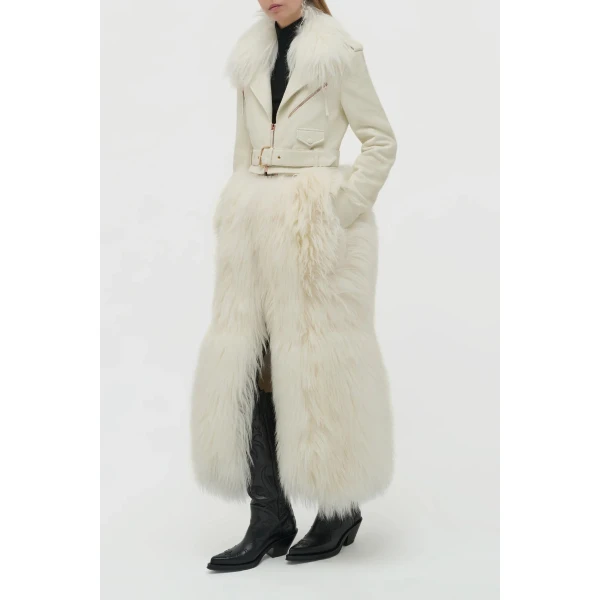 Gabriela Hearst Brymwylf Convertible Coat in White Textured Leather & Cashmere Shearling, view 4