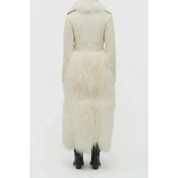 Gabriela Hearst Brymwylf Convertible Coat in White Textured Leather & Cashmere Shearling, view 5