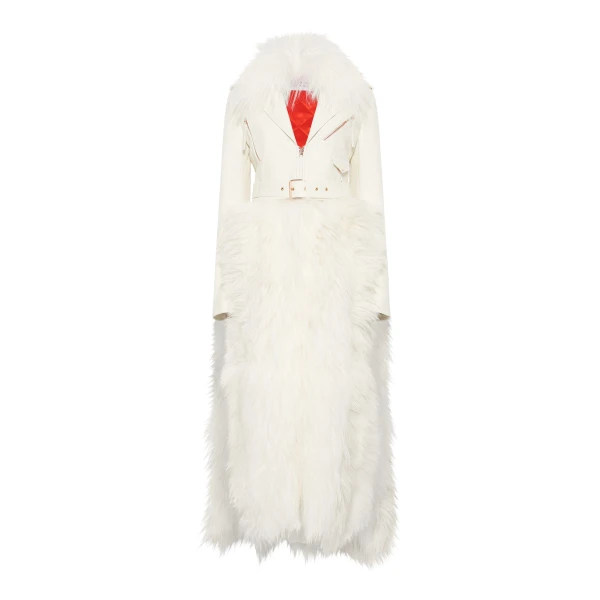 Gabriela Hearst Brymwylf Convertible Coat in White Textured Leather & Cashmere Shearling, view 6