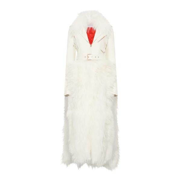 Gabriela Hearst Brymwylf Convertible Coat in White Textured Leather & Cashmere Shearling