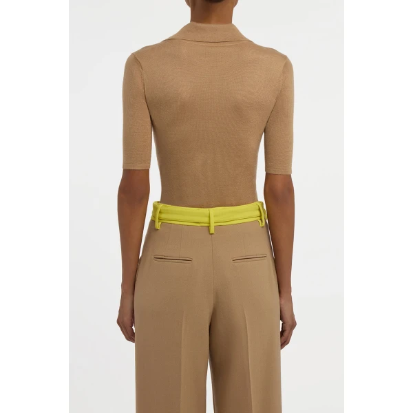Gabriela Hearst Caius Knit Short Sleeve Polo in Camel Cashmere Silk, view 4
