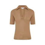 Gabriela Hearst Caius Knit Short Sleeve Polo in Camel Cashmere Silk