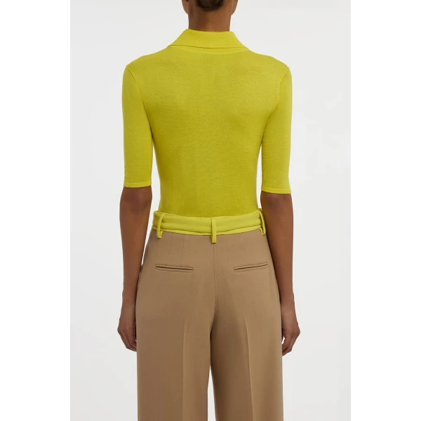 Gabriela Hearst Caius Knit Short Sleeve Polo in Citrine Cashmere Silk, view 5
