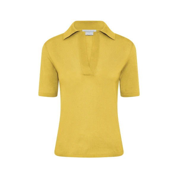Gabriela Hearst Caius Knit Short Sleeve Polo in Citrine Cashmere Silk, view 6