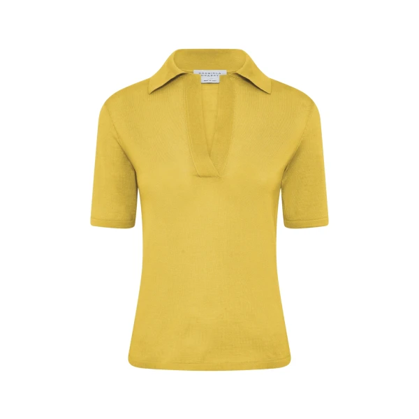 Gabriela Hearst Caius Knit Short Sleeve Polo in Citrine Cashmere Silk