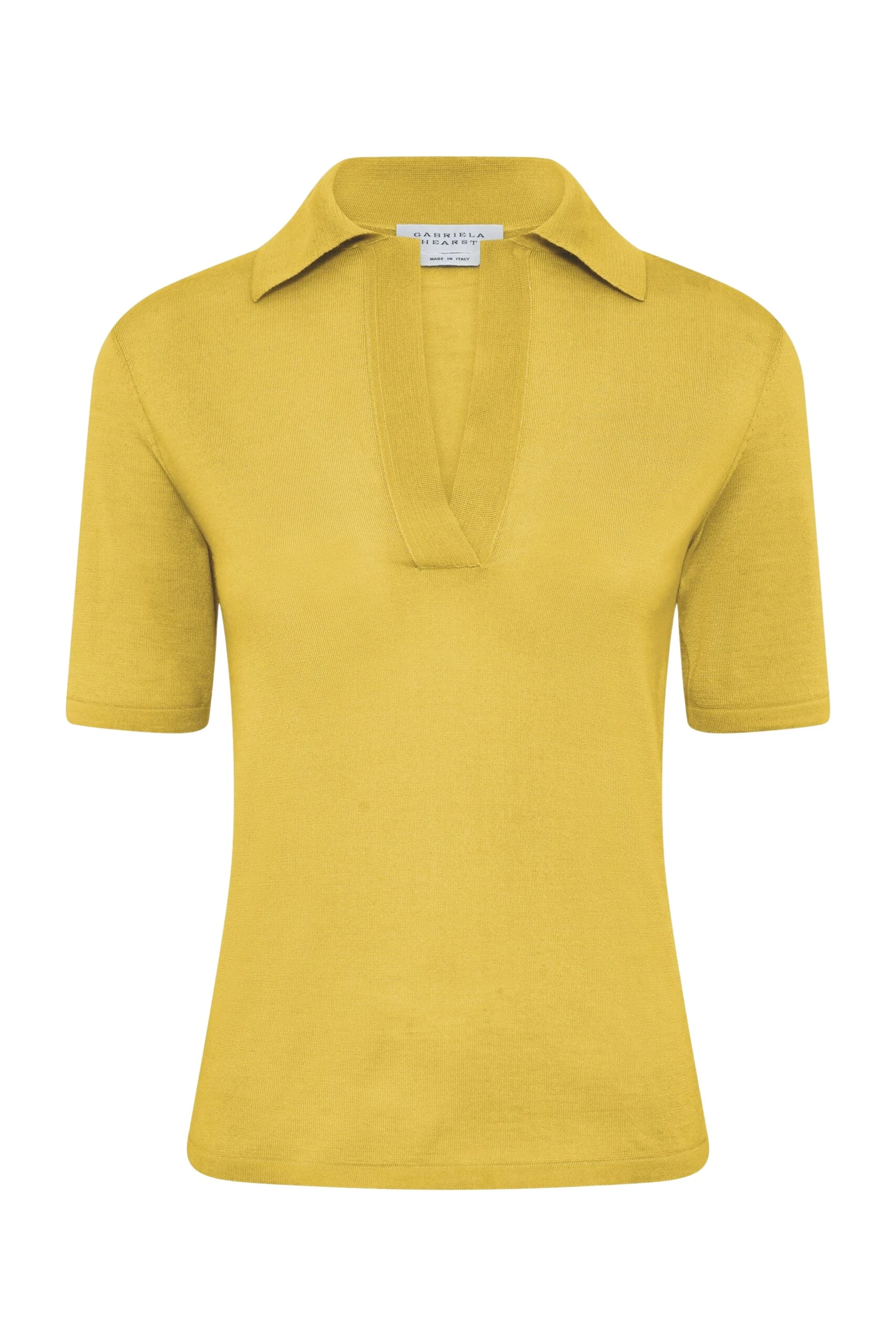 Gabriela Hearst Caius Knit Short Sleeve Polo in Citrine Cashmere Silk