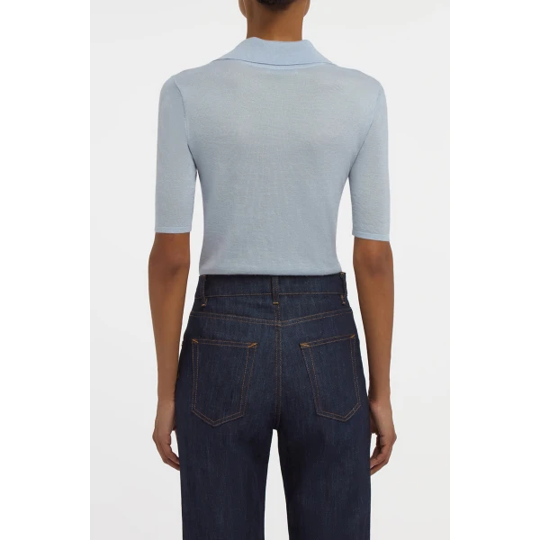 Gabriela Hearst Caius Knit Short Sleeve Polo in Halogen Blue Cashmere Silk, view 4