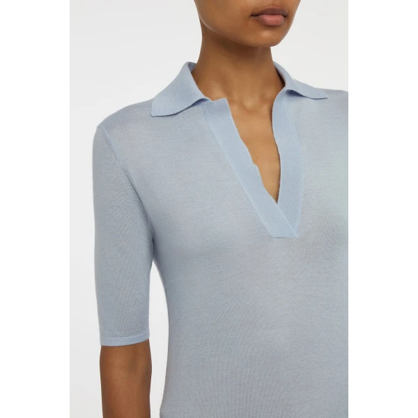 Gabriela Hearst Caius Knit Short Sleeve Polo in Halogen Blue Cashmere Silk, view 5