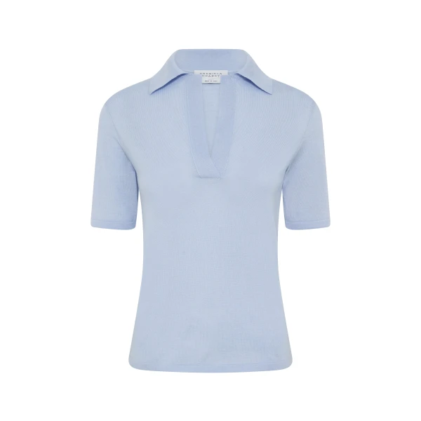Gabriela Hearst Caius Knit Short Sleeve Polo in Halogen Blue Cashmere Silk, view 6