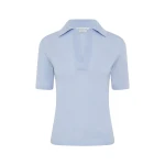 Gabriela Hearst Caius Knit Short Sleeve Polo in Halogen Blue Cashmere Silk