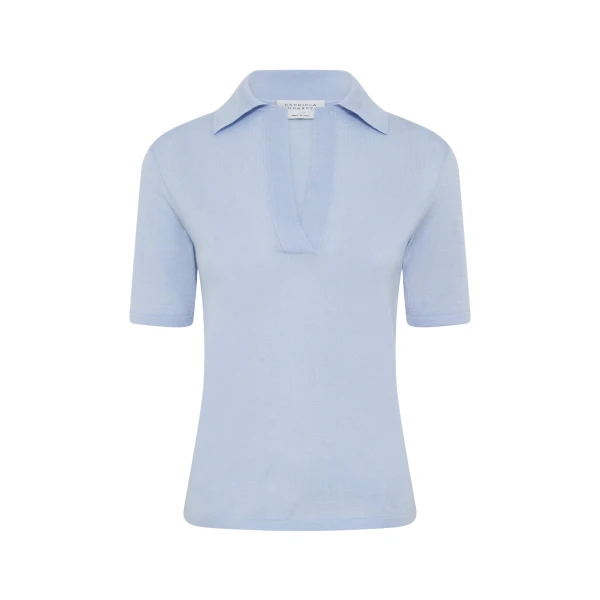 Gabriela Hearst Caius Knit Short Sleeve Polo in Halogen Blue Cashmere Silk