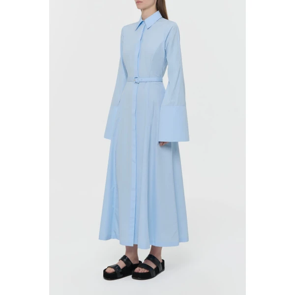 Gabriela Hearst Carmina Maxi Shirtdress in Light Blue Sea Island Cotton Dress, view 3