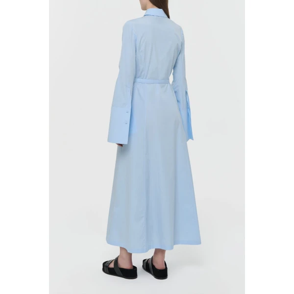 Gabriela Hearst Carmina Maxi Shirtdress in Light Blue Sea Island Cotton Dress, view 4