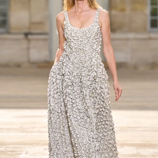 Gabriela Hearst Ceolan Embroidered Floral Maxi Dress in White Leather, view 2